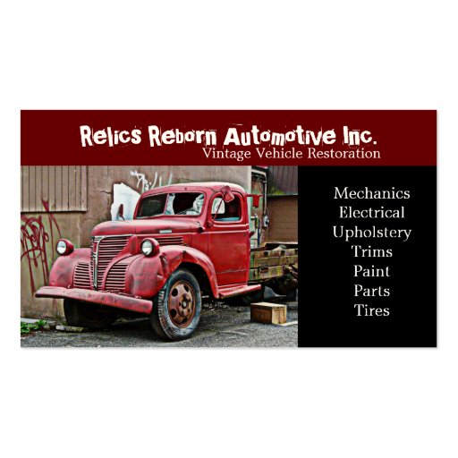 Smashed Front Window Old Truck  Repair Shop Business Card Templates (front side)
