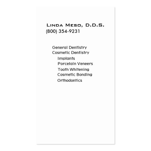 "Smile 2" Dentist Hygienist Cosmetic Dentistry Business Cards (back side)