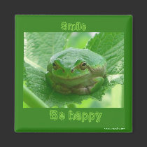 Smile, be happy  - green smiling frog magnet magnets