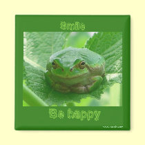 Smile, be happy  - green smiling frog magnet