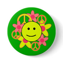 Smile Face with Peace Signs and Flowers buttons