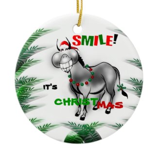 Smile its Christmas Funny Donkey Ornament