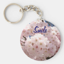 Smile keychain magnet Pink White Tree Blossoms