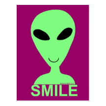Smile Little Green Man Art Postcard