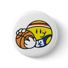 round_button - Smile face basketball sports design with smile wearing a sweat band, wearing a jersey, and holding a basketball. It's a fun basketball design for kids and grownups alike!