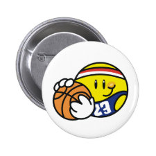 Smiley Basketball Pinback Button