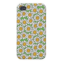 Smiley Daisy Flowers Pattern iPhone 4 Covers