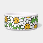 Smiley Daisy Flowers Pattern Pet Bowl