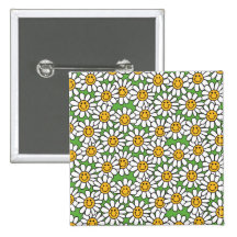 Smiley Daisy Flowers Pattern Pinback Buttons