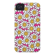Smiley Daisy Flowers Pattern Pink Yellow iPhone 4 Case