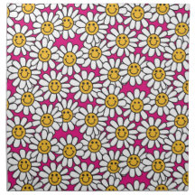 Smiley Daisy Flowers Pattern Pink Yellow Printed Napkin