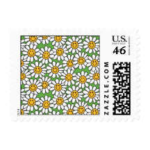 Smiley Daisy Flowers Pattern Postage