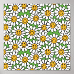 Smiley Daisy Flowers Pattern Posters