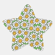 Smiley Daisy Flowers Pattern Star Stickers
