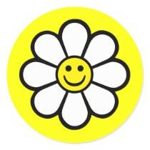 Smiley Daisy Round Sticker