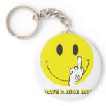 smiley face giving the finger key chain