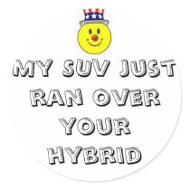smiley face, My SUV just ran over your hybrid stickers