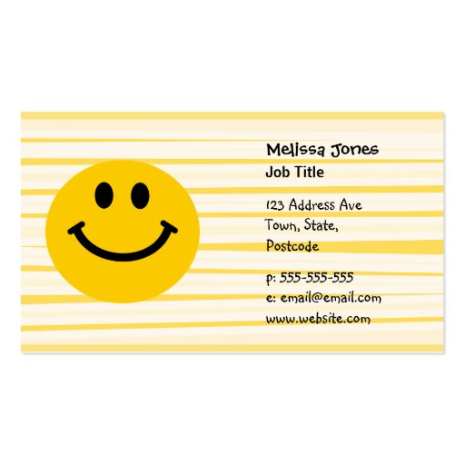 Smiley Face on sunny yellow stripes Business Cards