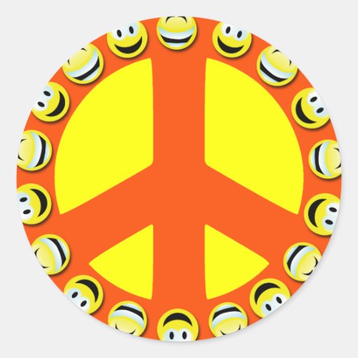SMILEY FACE PEACE SIGN ROUND STICKER | Zazzle