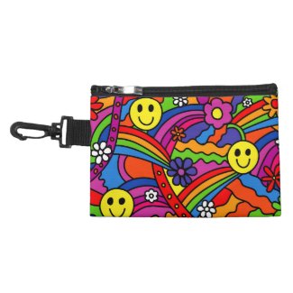Smiley Face Rainbow and Flower Hippy Pattern Accessories Bag