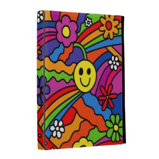 Smiley Face Rainbow and Flower Hippy Pattern iPad Folio Covers