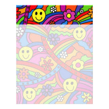 Smiley Face Rainbow and Flower Hippy Pattern Letterhead