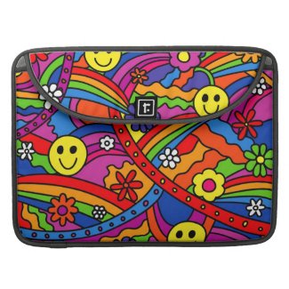 Smiley Face Rainbow and Flower Hippy Pattern MacBook Pro Sleeve