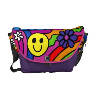 Smiley Face Rainbow and Flower Hippy Pattern Courier Bags