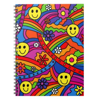 Smiley Face Rainbow and Flower Hippy Pattern Journal