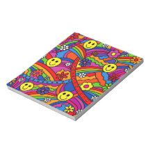 Smiley Face Rainbow and Flower Hippy Pattern Memo Note Pads