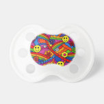Smiley Face Rainbow and Flower Hippy Pattern Baby Pacifiers