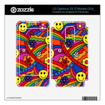 Smiley Face Rainbow and Flower Hippy Pattern Decals For LG Optimus 2X