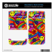 Smiley Face Rainbow and Flower Hippy Pattern Skin For BlackBerry Bold