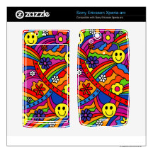 Smiley Face Rainbow and Flower Hippy Pattern Xperia Arc Skin