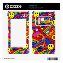 Smiley Face Rainbow and Flower Hippy Pattern Decal For Nokia N8