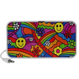 Smiley Face Rainbow and Flower Hippy Pattern Notebook Speakers