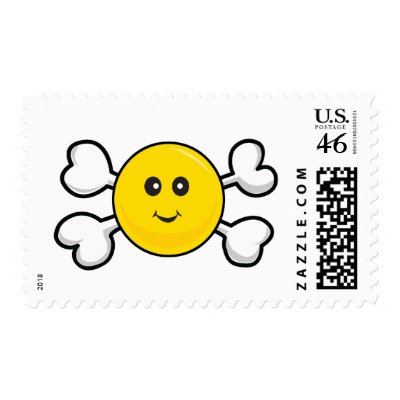 smiley face Skull and Crossbones Postage Stamps by doonidesigns