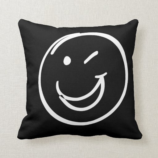 Smiley Face Wink PillowWhite on Black Pillow Zazzle