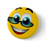 SMILEY FACE WITH GLASSES PINBACK BUTTON
