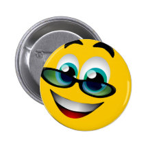 SMILEY FACE WITH GLASSES PINBACK BUTTON