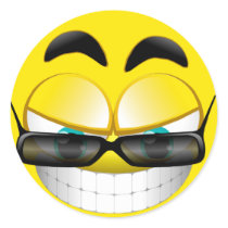 SMILEY FACE WITH SUNSHADES ROUND STICKER