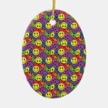 Smiley Faces Retro Hippy Pattern Christmas Ornaments