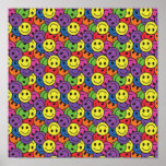 Smiley Faces Retro Hippy Pattern Posters
