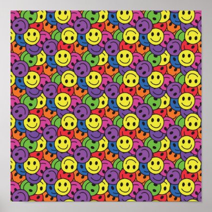 Smiley Faces Retro Hippy Pattern Posters