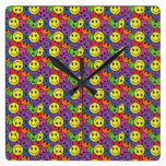 Smiley Faces Retro Hippy Pattern Wallclocks