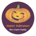 Smiley jolly pumpkin custom Halloween gift tag sticker