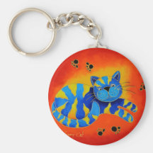 smiley smug red cat keychains