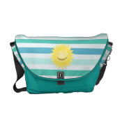 Smiley Sun and Blue and Green Striped Travel Bag