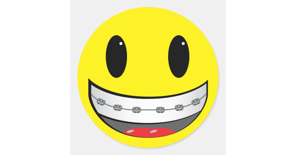 Smiley with braces classic round sticker Zazzle