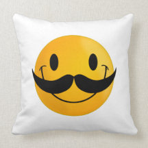 Smiley with Mustache Throw Pillow